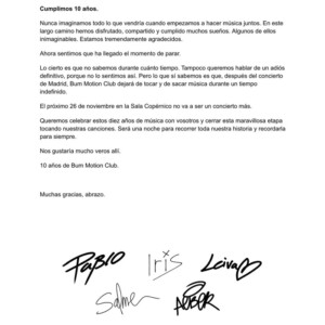 BUM MOTION CLUB ANUNCIAN UN PARÓN INDEFINIDO